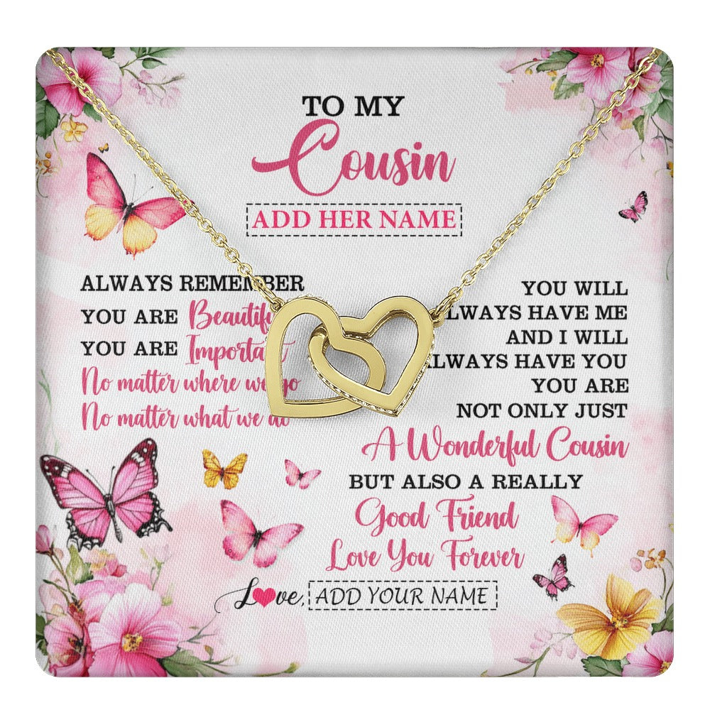 Interlocking Hearts Necklace 18K Yellow Gold Finish | 1 | Personalized To My Cousin Gifts Necklace From Family You Are Beautiful Birthday Gifts For Cousin Graduation Christmas Custom Gift Box Message Card | https://teecentury.