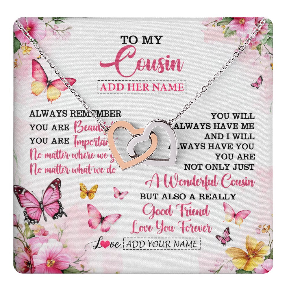 Interlocking Hearts Necklace Stainless Steel & Rose Gold Finish | 1 | Personalized To My Cousin Gifts Necklace From Family You Are Beautiful Birthday Gifts For Cousin Graduation Christmas Custom Gift Box Message Card | https://teecentury.