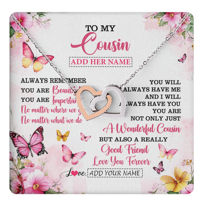Interlocking Hearts Necklace Stainless Steel & Rose Gold Finish | 1 | Personalized To My Cousin Gifts Necklace From Family You Are Beautiful Birthday Gifts For Cousin Graduation Christmas Custom Gift Box Message Card | https://teecentury.