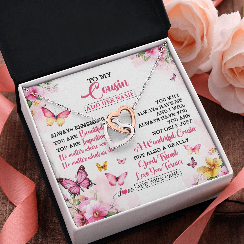 Interlocking Hearts Necklace Stainless Steel & Rose Gold Finish | 2 | Personalized To My Cousin Gifts Necklace From Family You Are Beautiful Birthday Gifts For Cousin Graduation Christmas Custom Gift Box Message Card | https://teecentury.