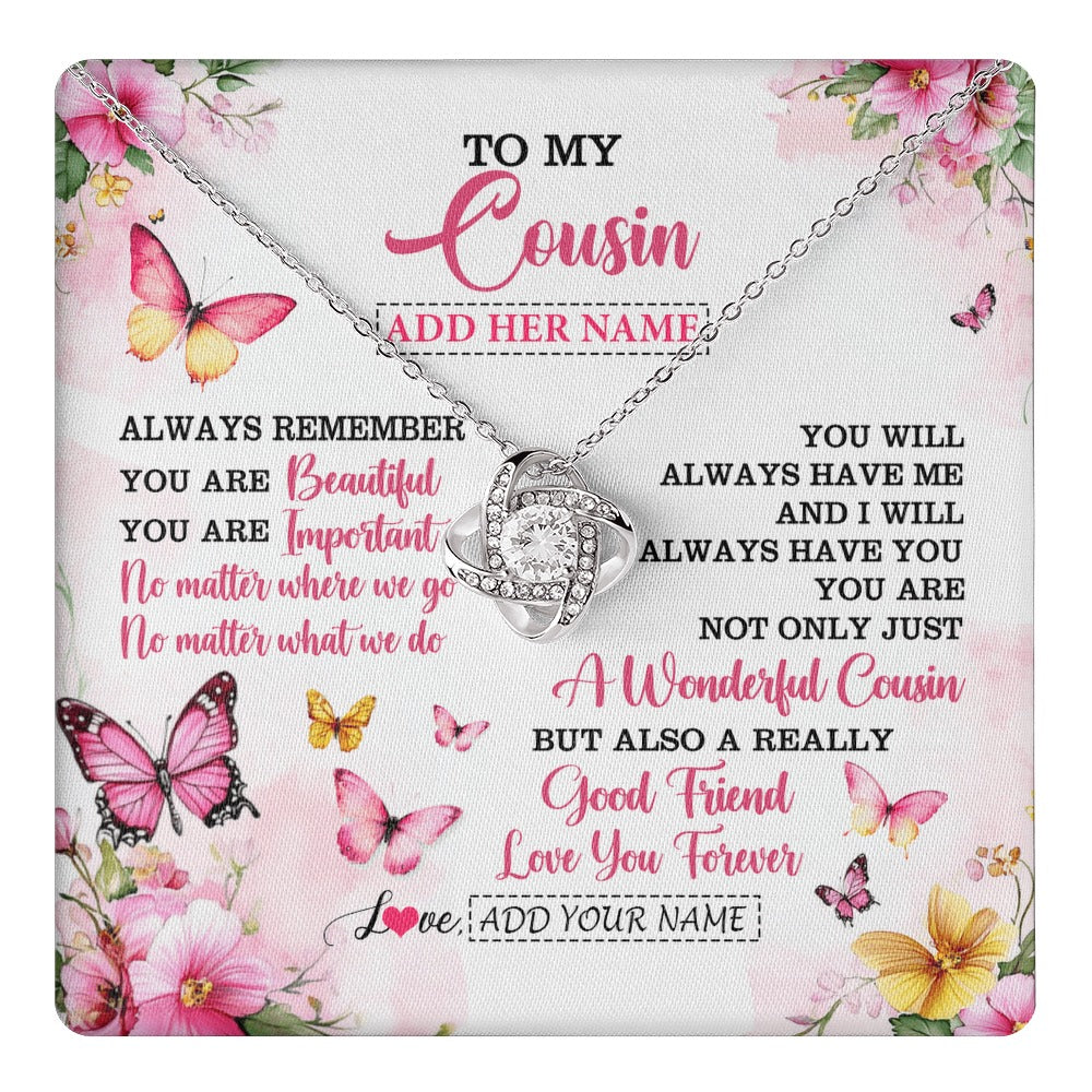 Love Knot Necklace 14K White Gold Finish | 1 | Personalized To My Cousin Gifts Necklace From Family You Are Beautiful Birthday Gifts For Cousin Graduation Christmas Custom Gift Box Message Card | https://teecentury.