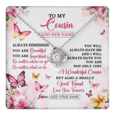 Love Knot Necklace 14K White Gold Finish | 1 | Personalized To My Cousin Gifts Necklace From Family You Are Beautiful Birthday Gifts For Cousin Graduation Christmas Custom Gift Box Message Card | https://teecentury.