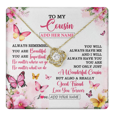 Love Knot Necklace 18K Yellow Gold Finish | 1 | Personalized To My Cousin Gifts Necklace From Family You Are Beautiful Birthday Gifts For Cousin Graduation Christmas Custom Gift Box Message Card | https://teecentury.