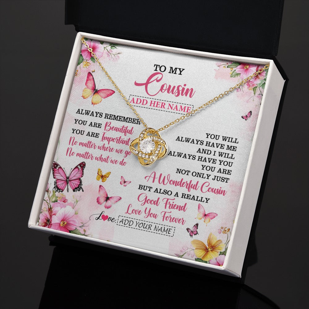 Love Knot Necklace 18K Yellow Gold Finish | 2 | Personalized To My Cousin Gifts Necklace From Family You Are Beautiful Birthday Gifts For Cousin Graduation Christmas Custom Gift Box Message Card | https://teecentury.