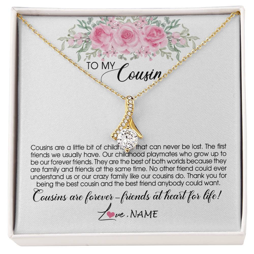Alluring Beauty Necklace 18K Yellow Gold Finish | Personalized To My Cousin Necklace Cousins Are Forever Friends At Heart For Life Jewelry Birthday Graduation Christmas Customized Gift Box Message Card | teecentury