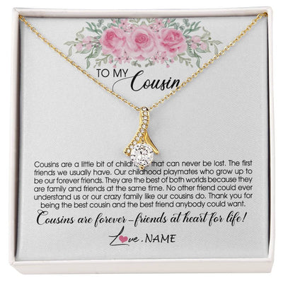 Alluring Beauty Necklace 18K Yellow Gold Finish | Personalized To My Cousin Necklace Cousins Are Forever Friends At Heart For Life Jewelry Birthday Graduation Christmas Customized Gift Box Message Card | teecentury