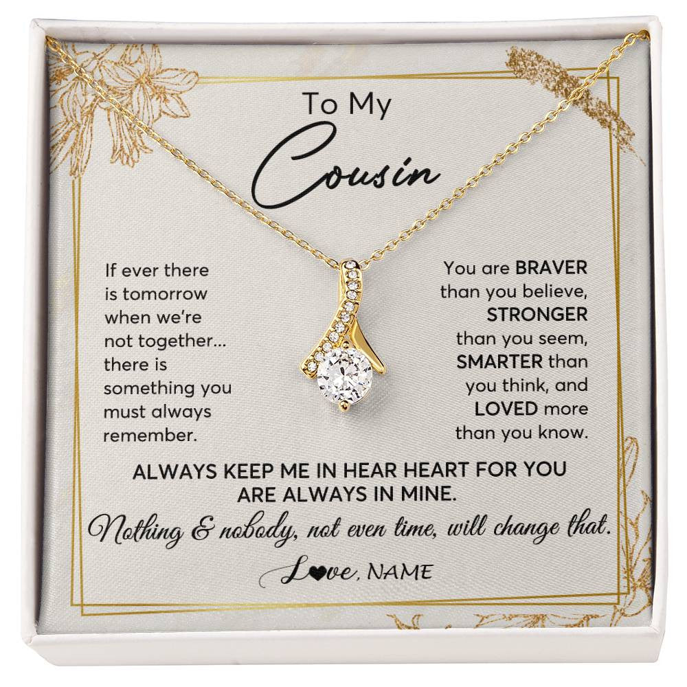 Alluring Beauty Necklace 18K Yellow Gold Finish | 1 | Personalized To My Cousin Necklace From Family Always Keep Me In Your Heart Cousin Birthday Graduation Christmas Customized Gift Box Message Card | teecentury
