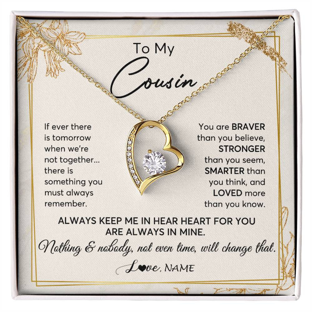 Forever Love Necklace 18K Yellow Gold Finish | 1 | Personalized To My Cousin Necklace From Family Always Keep Me In Your Heart Cousin Birthday Graduation Christmas Customized Gift Box Message Card | teecentury