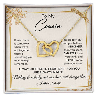 Interlocking Hearts Necklace 18K Yellow Gold Finish | 1 | Personalized To My Cousin Necklace From Family Always Keep Me In Your Heart Cousin Birthday Graduation Christmas Customized Gift Box Message Card | teecentury