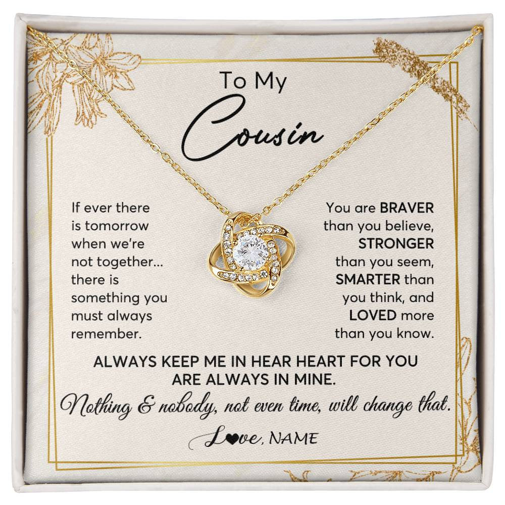 Love Knot Necklace 18K Yellow Gold Finish | 1 | Personalized To My Cousin Necklace From Family Always Keep Me In Your Heart Cousin Birthday Graduation Christmas Customized Gift Box Message Card | teecentury