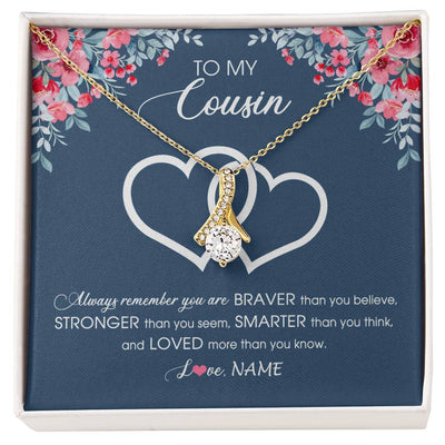 Alluring Beauty Necklace 18K Yellow Gold Finish | Personalized To My Cousin Necklace From Family Braver Stronger Smarter Loved Cousin Pendant Jewelry Birthday Graduation Christmas Customized Message Card | teecentury