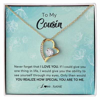 Forever Love Necklace 18K Yellow Gold Finish | Personalized To My Cousin Necklace From Family Flower Never Forget I Love You Cousin Jewelry Graduation Birthday Christmas Customized Gift Box Message Card | teecentury