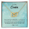 Interlocking Hearts Necklace 18K Yellow Gold Finish | Personalized To My Cousin Necklace From Family Flower Never Forget I Love You Cousin Jewelry Graduation Birthday Christmas Customized Gift Box Message Card | teecentury