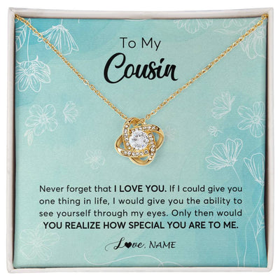 Love Knot Necklace 18K Yellow Gold Finish | Personalized To My Cousin Necklace From Family Flower Never Forget I Love You Cousin Jewelry Graduation Birthday Christmas Customized Gift Box Message Card | teecentury