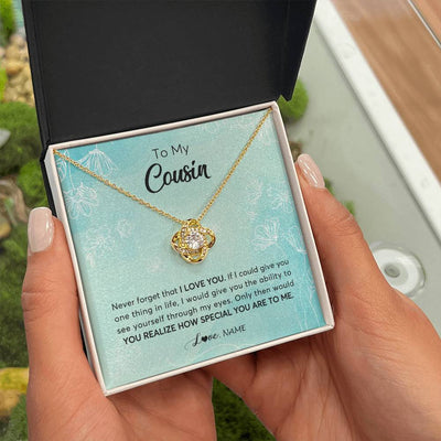 Love Knot Necklace 18K Yellow Gold Finish | Personalized To My Cousin Necklace From Family Flower Never Forget I Love You Cousin Jewelry Graduation Birthday Christmas Customized Gift Box Message Card | teecentury