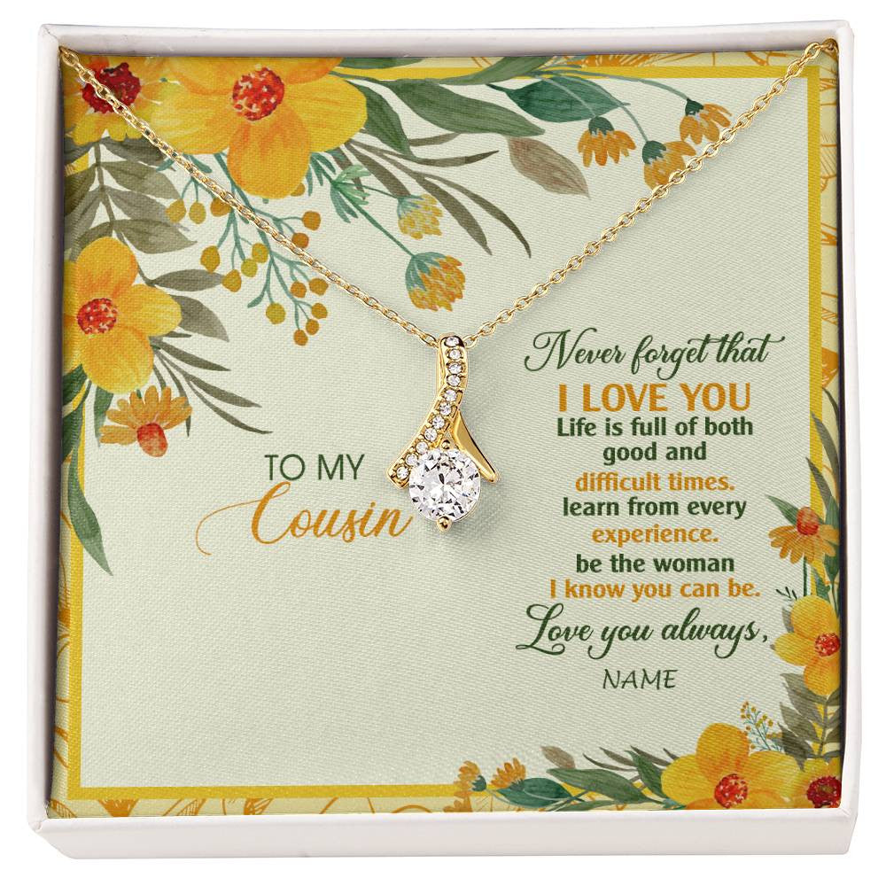 Alluring Beauty Necklace 18K Yellow Gold Finish | Personalized To My Cousin Necklace From Family Flower Never Forget That I Love You Cousin Birthday Christmas Graduation Customized Gift Box Message Card | teecentury
