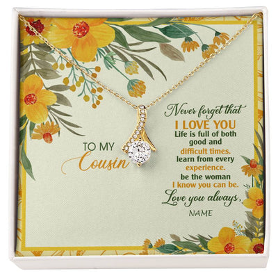 Alluring Beauty Necklace 18K Yellow Gold Finish | Personalized To My Cousin Necklace From Family Flower Never Forget That I Love You Cousin Birthday Christmas Graduation Customized Gift Box Message Card | teecentury