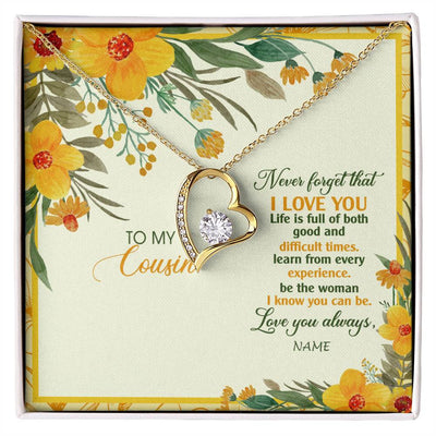 Forever Love Necklace 18K Yellow Gold Finish | Personalized To My Cousin Necklace From Family Flower Never Forget That I Love You Cousin Birthday Christmas Graduation Customized Gift Box Message Card | teecentury