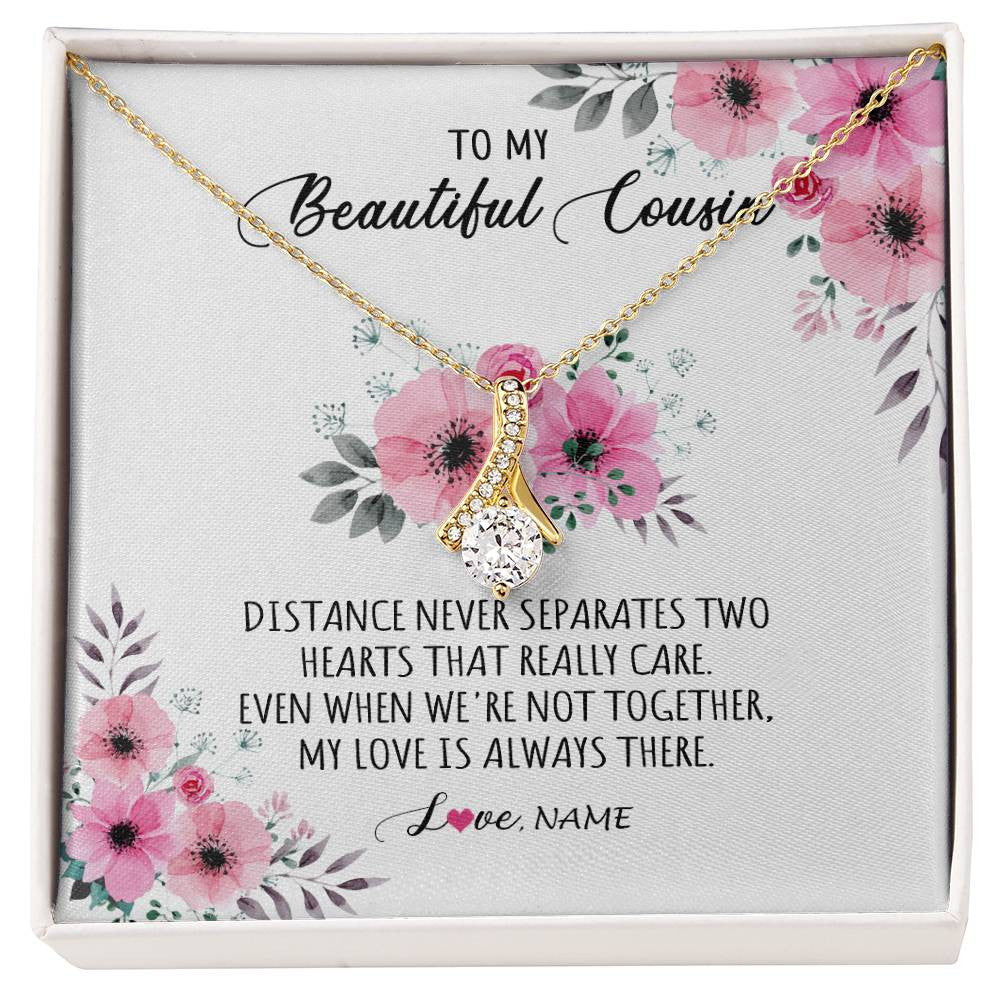Alluring Beauty Necklace 18K Yellow Gold Finish | Personalized To My Cousin Necklace From Family My Love Is Always There Cousin Jewelry Birthday Graduation Christmas Customized Gift Box Message Card | teecentury