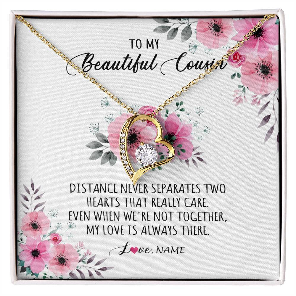 Forever Love Necklace 18K Yellow Gold Finish | Personalized To My Cousin Necklace From Family My Love Is Always There Cousin Jewelry Birthday Graduation Christmas Customized Gift Box Message Card | teecentury