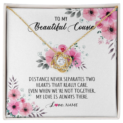 Love Knot Necklace 18K Yellow Gold Finish | Personalized To My Cousin Necklace From Family My Love Is Always There Cousin Jewelry Birthday Graduation Christmas Customized Gift Box Message Card | teecentury