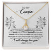 Alluring Beauty Necklace 18K Yellow Gold Finish | Personalized To My Cousin Necklace From Family Not Even Time Floral Cousin Birthday Graduation Christmas Customized Message Card | teecentury