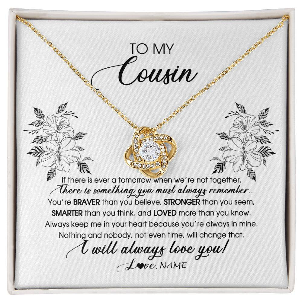 Love Knot Necklace 18K Yellow Gold Finish | Personalized To My Cousin Necklace From Family Not Even Time Floral Cousin Birthday Graduation Christmas Customized Message Card | teecentury