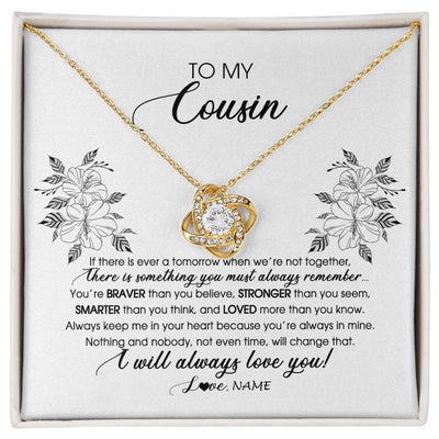 Love Knot Necklace 18K Yellow Gold Finish | Personalized To My Cousin Necklace From Family Not Even Time Floral Cousin Birthday Graduation Christmas Customized Message Card | teecentury