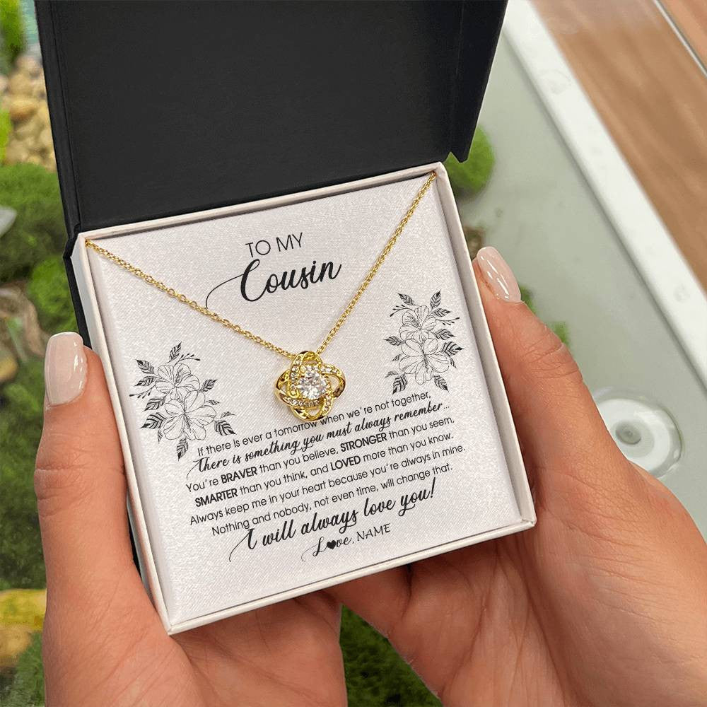 Love Knot Necklace 18K Yellow Gold Finish | Personalized To My Cousin Necklace From Family Not Even Time Floral Cousin Birthday Graduation Christmas Customized Message Card | teecentury