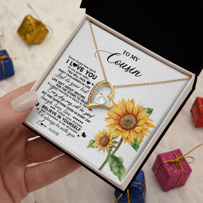 Forever Love Necklace 18K Yellow Gold Finish | 2 | Personalized To My Cousin Necklace From Family Sunflower Wood Laugh Love Live Cousin Birthday Graduation Christmas Customized Gift Box Message Card | teecentury