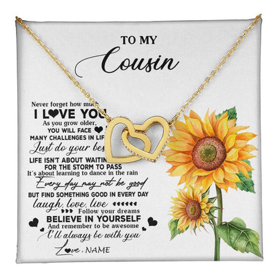 Interlocking Hearts Necklace 18K Yellow Gold Finish | 1 | Personalized To My Cousin Necklace From Family Sunflower Wood Laugh Love Live Cousin Birthday Graduation Christmas Customized Gift Box Message Card | teecentury