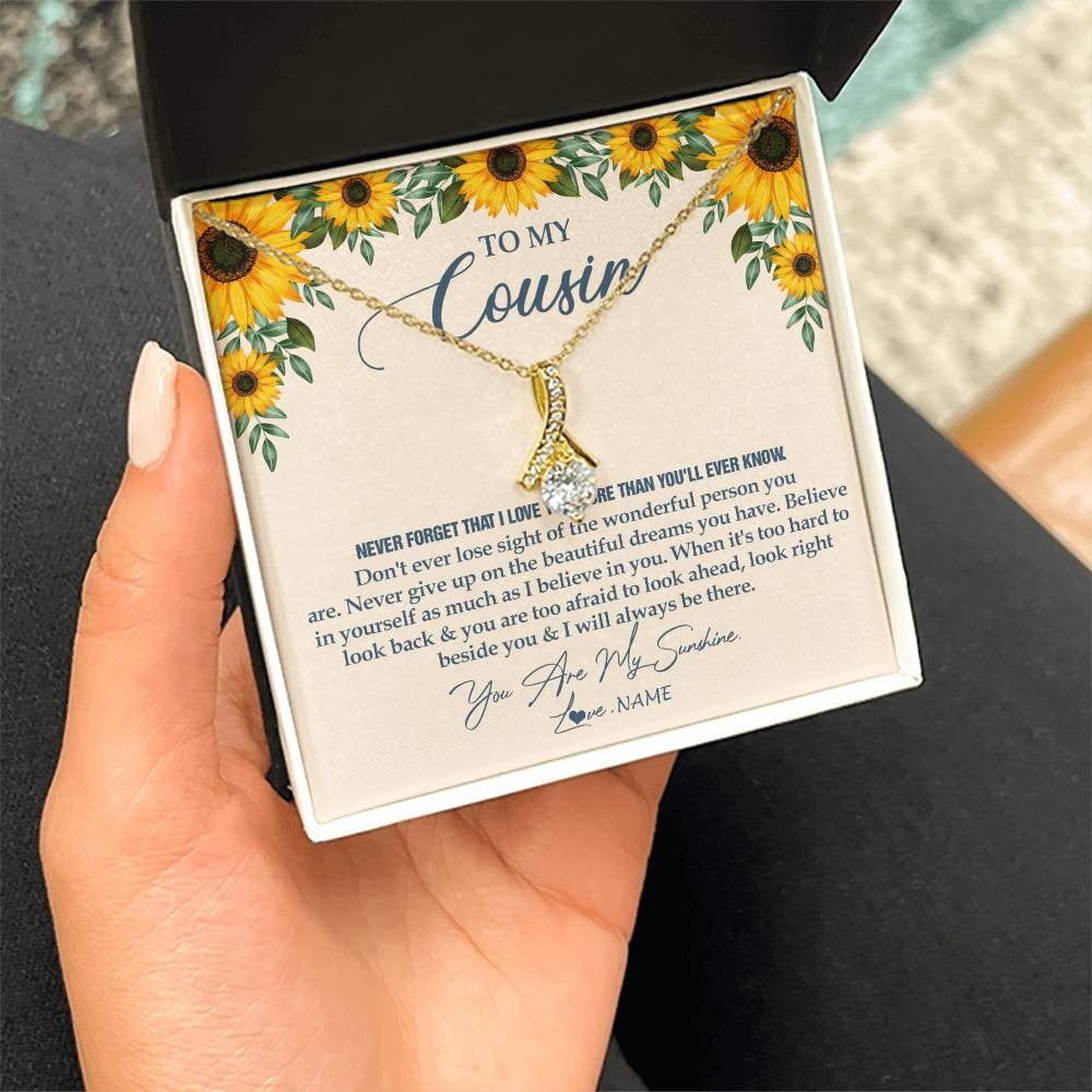 Alluring Beauty Necklace 18K Yellow Gold Finish | Personalized To My Cousin Necklace From Family Sunflower You Are My Sunshine Cousin Jewelry Graduation Birthday Christmas Customized Gift Box Message Card | teecentury