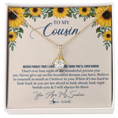 Alluring Beauty Necklace 18K Yellow Gold Finish | Personalized To My Cousin Necklace From Family Sunflower You Are My Sunshine Cousin Jewelry Graduation Birthday Christmas Customized Gift Box Message Card | teecentury