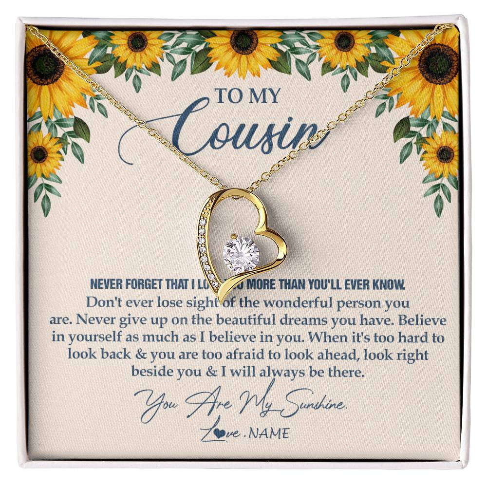 Forever Love Necklace 18K Yellow Gold Finish | Personalized To My Cousin Necklace From Family Sunflower You Are My Sunshine Cousin Jewelry Graduation Birthday Christmas Customized Gift Box Message Card | teecentury