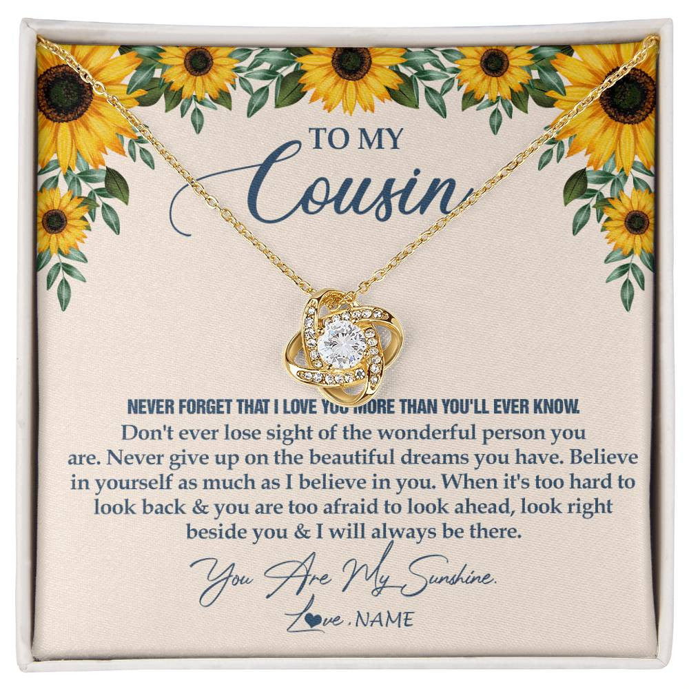 Love Knot Necklace 18K Yellow Gold Finish | Personalized To My Cousin Necklace From Family Sunflower You Are My Sunshine Cousin Jewelry Graduation Birthday Christmas Customized Gift Box Message Card | teecentury