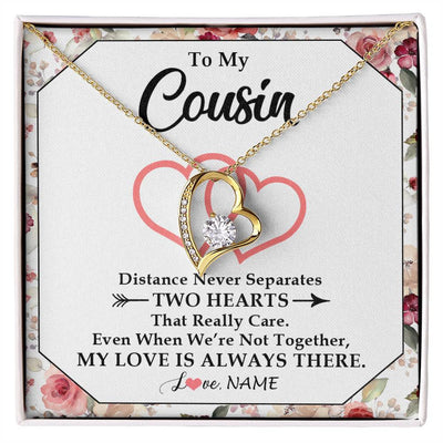 Forever Love Necklace 18K Yellow Gold Finish | 1 | Personalized To My Cousin Necklace From Family Two Hearts Together Cousin Birthday Graduation Christmas Jewelry Customized Gift Box Message Card | teecentury