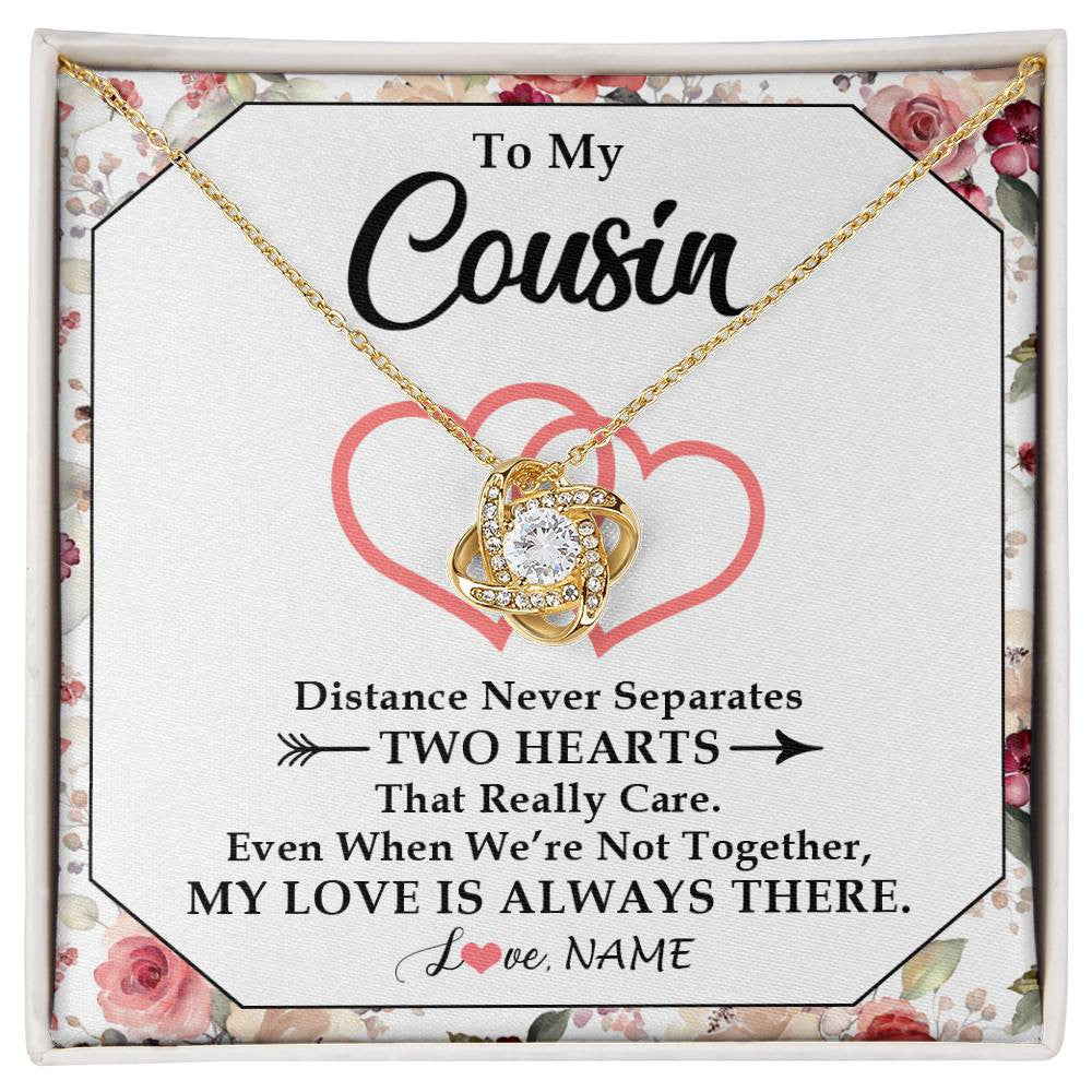 Love Knot Necklace 18K Yellow Gold Finish | 1 | Personalized To My Cousin Necklace From Family Two Hearts Together Cousin Birthday Graduation Christmas Jewelry Customized Gift Box Message Card | teecentury