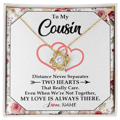 Love Knot Necklace 18K Yellow Gold Finish | 1 | Personalized To My Cousin Necklace From Family Two Hearts Together Cousin Birthday Graduation Christmas Jewelry Customized Gift Box Message Card | teecentury