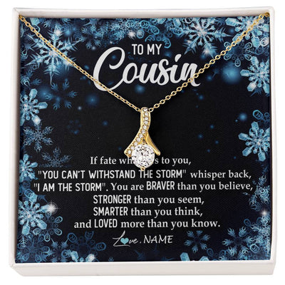 Alluring Beauty Necklace 18K Yellow Gold Finish | Personalized To My Cousin Necklace From Family Whisper Back I Am The Storm Cousin Pendant Jewelry Birthday Graduation Christmas Customized Message Card | teecentury