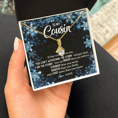 Alluring Beauty Necklace 18K Yellow Gold Finish | Personalized To My Cousin Necklace From Family Whisper Back I Am The Storm Cousin Pendant Jewelry Birthday Graduation Christmas Customized Message Card | teecentury