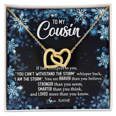 Interlocking Hearts Necklace 18K Yellow Gold Finish | Personalized To My Cousin Necklace From Family Whisper Back I Am The Storm Cousin Pendant Jewelry Birthday Graduation Christmas Customized Message Card | teecentury