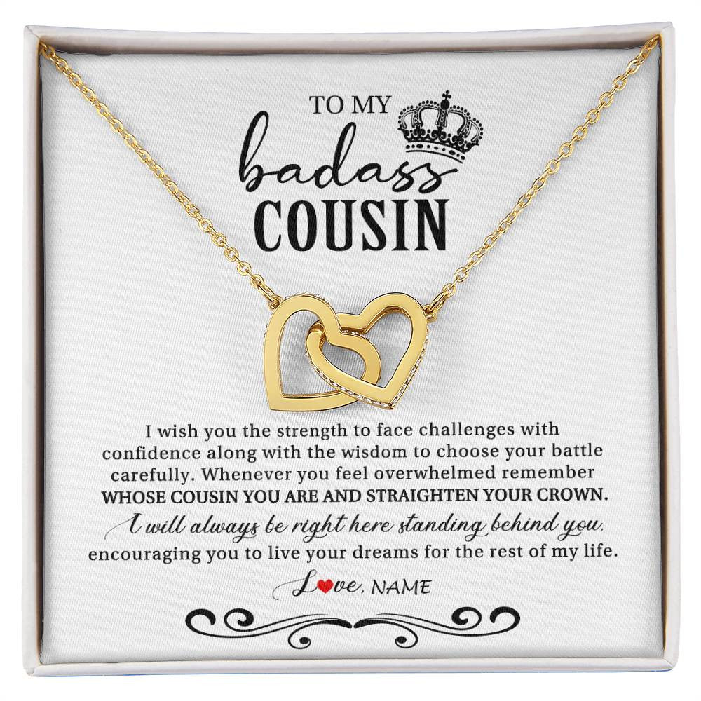 Interlocking Hearts Necklace 18K Yellow Gold Finish | Personalized To My Cousin Necklace From Family Wish You The Strength Cousin Birthday Christmas Graduation Jewelry Customized Gift Box Message Card | teecentury