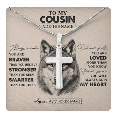 Stainless Cross Necklace Stainless Steel | 1 | Personalized To My Cousin Necklace From Family Wolf Braver Stronger Smarter Cousin Birthday Graduation Christmas Customized Gift Box Message Cardghg | teecentury.myshopify
