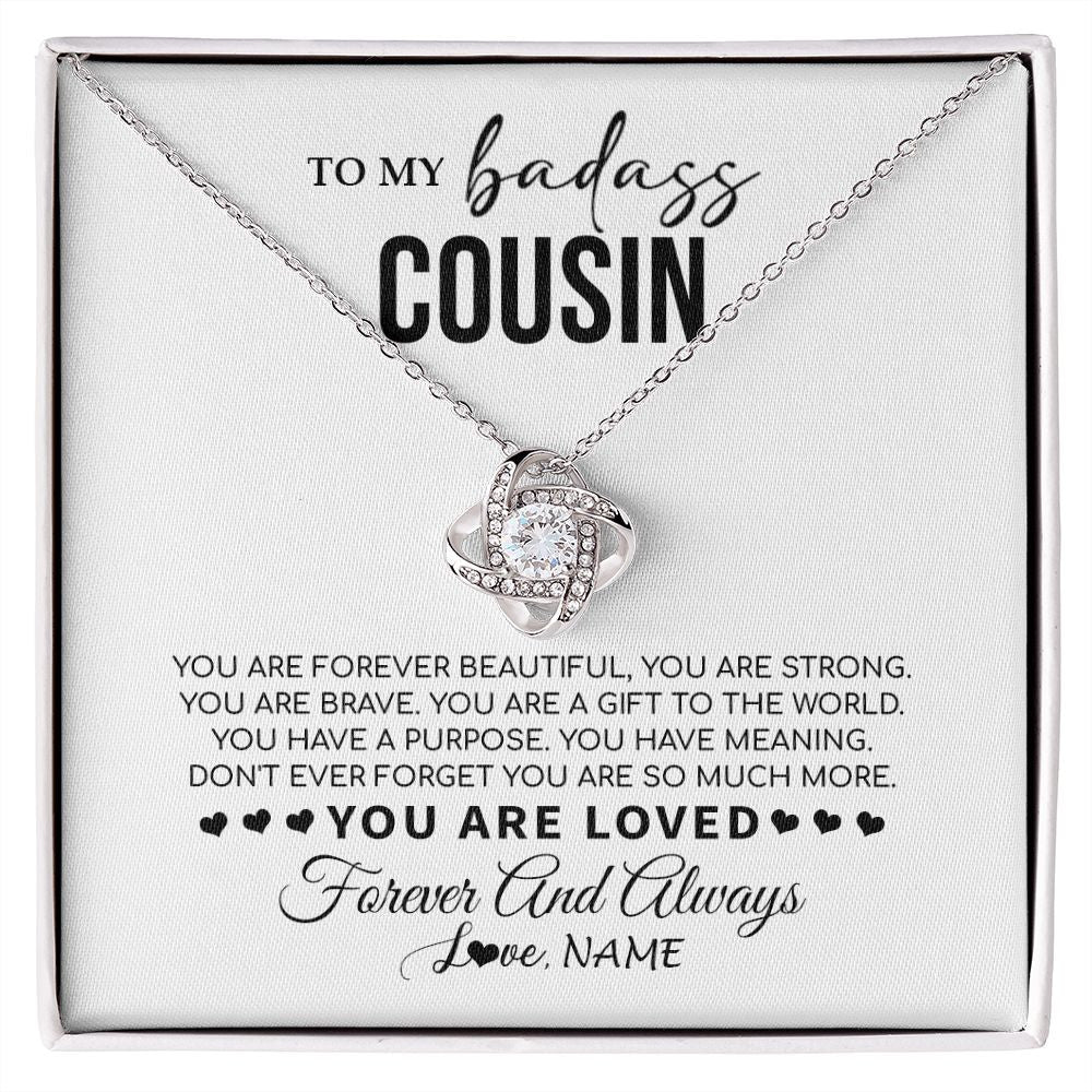 Love Knot Necklace | Personalized To My Cousin Necklace From Family You Are Forever Beautiful Cousin Birthday Graduation Christmas Customized Gift Box Message Card | teecentury