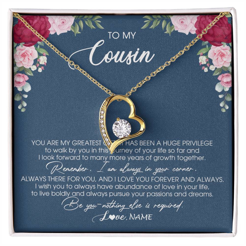 Forever Love Necklace 18K Yellow Gold Finish | Personalized To My Cousin Necklace From Family You Are My Greatest Gift Cousin Birthday Christmas Customized Jewelry Gift Box Message Card | teecentury