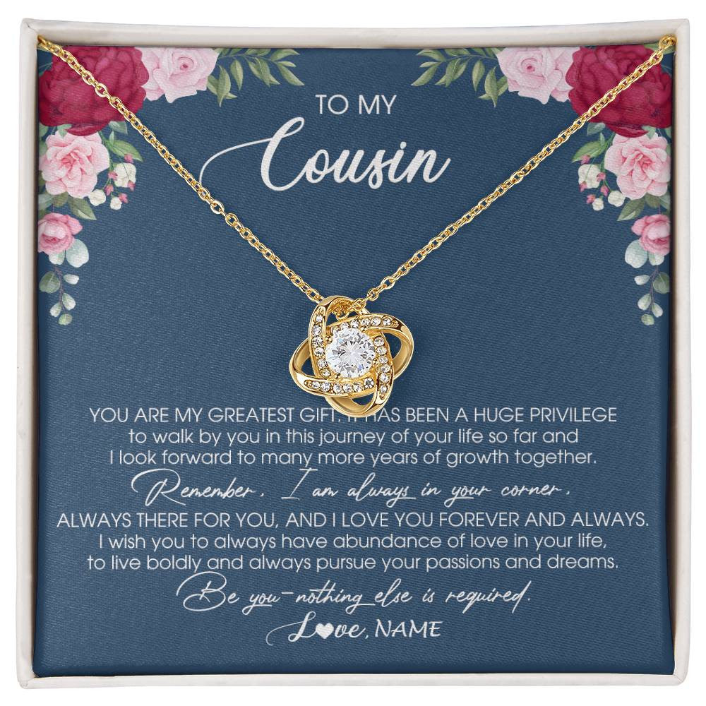 Love Knot Necklace 18K Yellow Gold Finish | Personalized To My Cousin Necklace From Family You Are My Greatest Gift Cousin Birthday Christmas Customized Jewelry Gift Box Message Card | teecentury