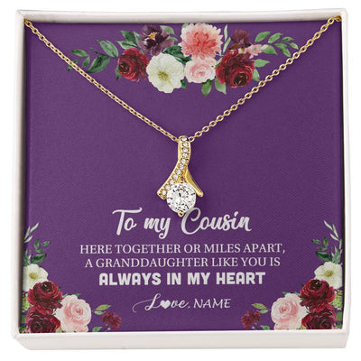 Alluring Beauty Necklace 18K Yellow Gold Finish | Personalized To My Cousin Necklace From Family You Is Always In My Heart Cousin Jewelry Birthday Christmas Graduation Customized Gift Box Message Card | teecentury