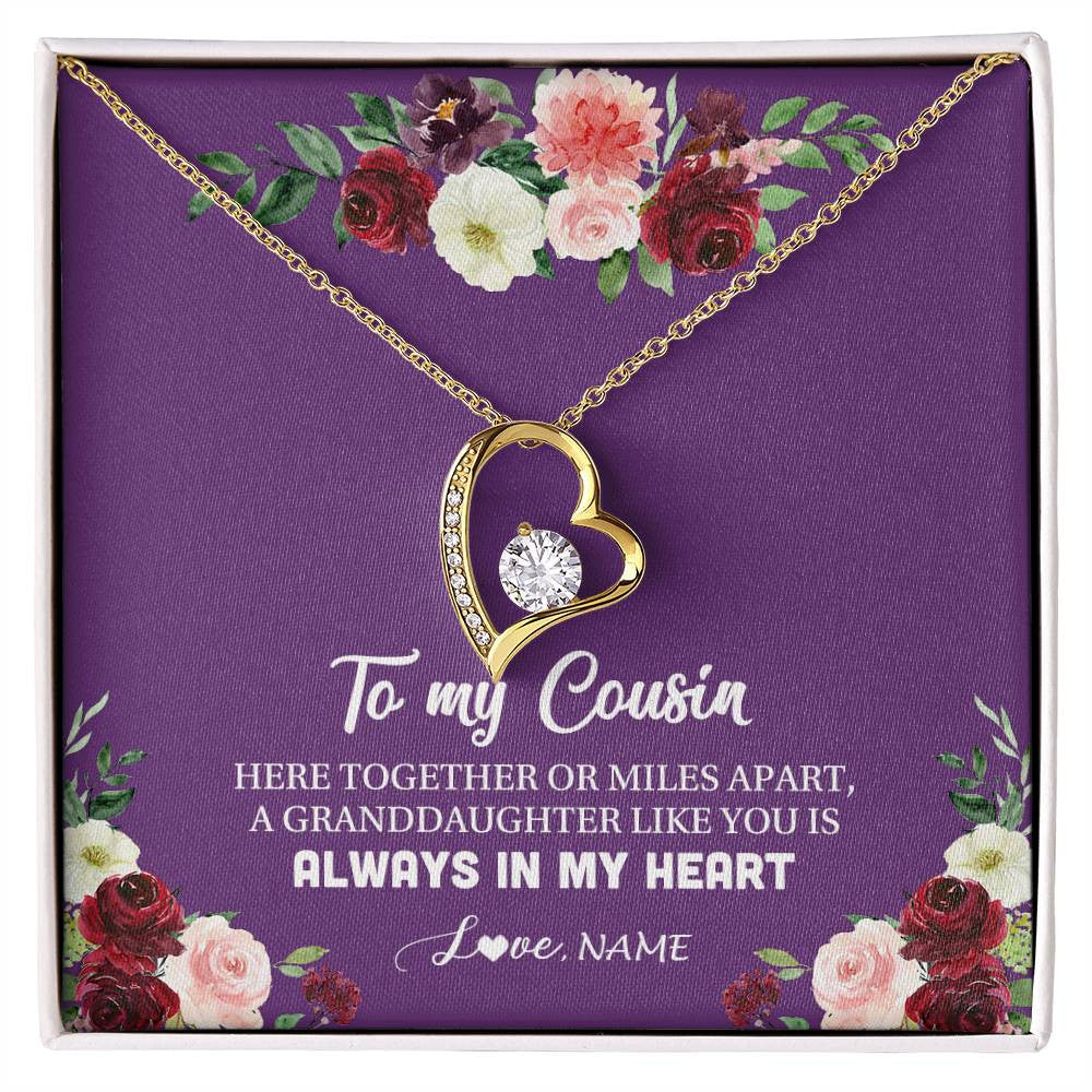 Forever Love Necklace 18K Yellow Gold Finish | Personalized To My Cousin Necklace From Family You Is Always In My Heart Cousin Jewelry Birthday Christmas Graduation Customized Gift Box Message Card | teecentury