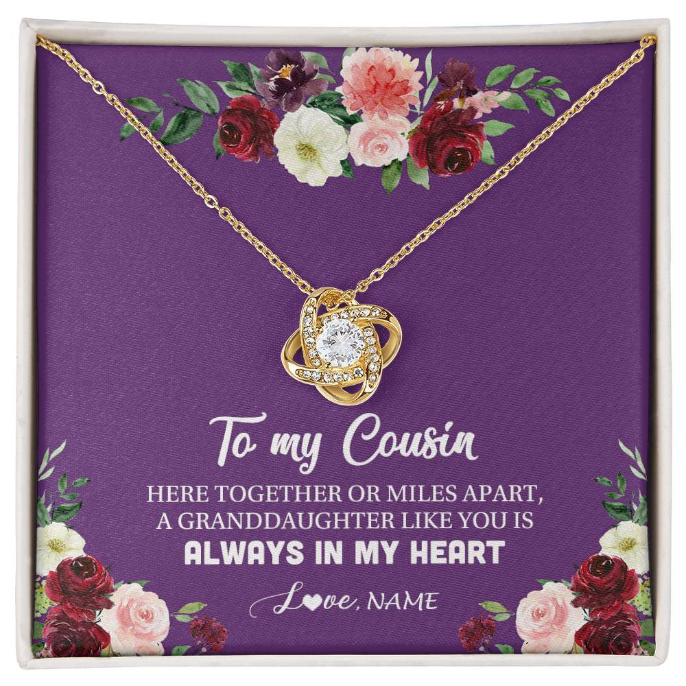 Love Knot Necklace 18K Yellow Gold Finish | Personalized To My Cousin Necklace From Family You Is Always In My Heart Cousin Jewelry Birthday Christmas Graduation Customized Gift Box Message Card | teecentury