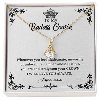 Alluring Beauty Necklace 18K Yellow Gold Finish | Personalized To My Cousin Necklace I Will Love You Always Cousin Pendant Jewelry Birthday Graduation Christmas Customized Message Card | teecentury